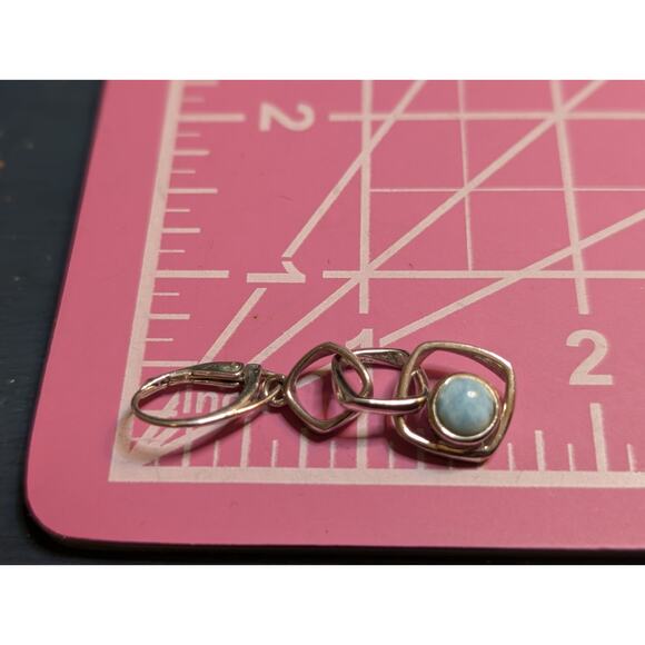 925 Sterling Silver Loopy Dangle Leverback Larimar Stone Earrings - Picture 4 of 6